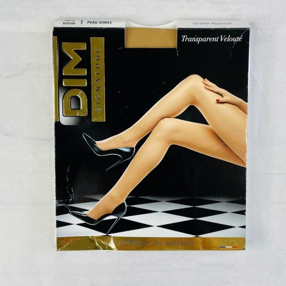 DIM Signature Pantyhose Velvet Sheer 15 Denier Size XS France Sz 1 Peau Doree